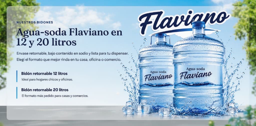 Bidones de agua Flaviano de 12 y 20 litros y envases retornables